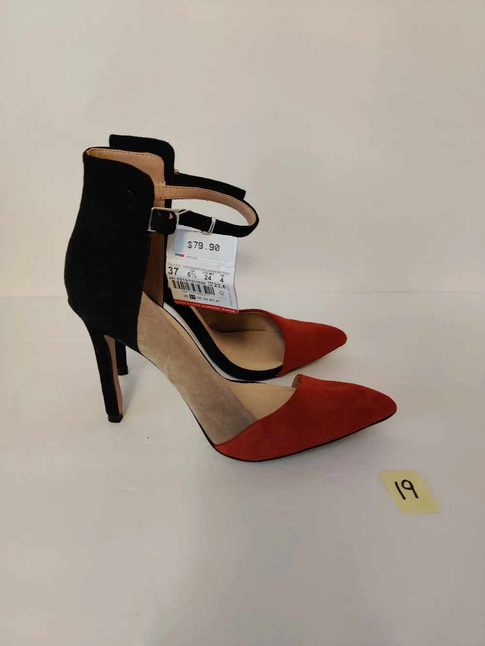 Zara Two-Tone Pointed Toe Ankle Strap Heels in Red and Black 6.5 As Is